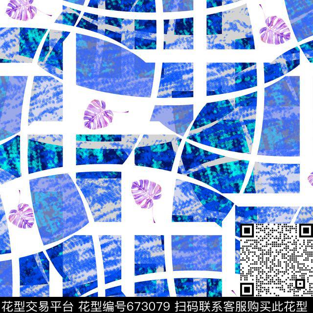 芭蕉叶几何虚拟色块方块数码印花华亿平台下载（图片编号: 673079） - 瓦栏（Walan）