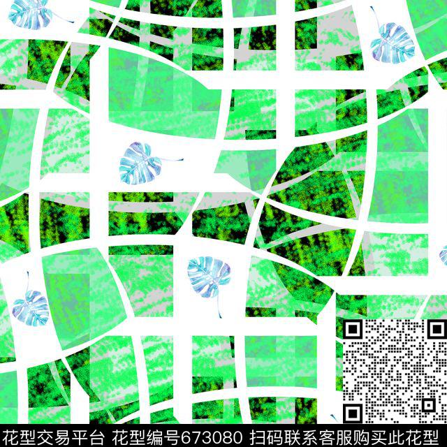 芭蕉叶几何虚拟色块方块数码印花华亿平台下载（图片编号: 673080） - 瓦栏（Walan）