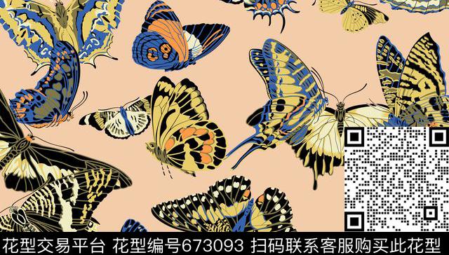 蝴蝶传统印花华亿平台下载（图片编号: 673093） - 瓦栏（Walan）