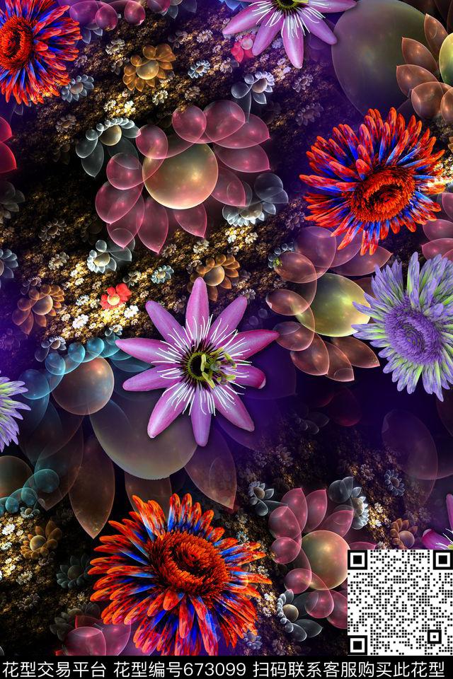 抽象特色花卉数码印花华亿平台下载（图片编号: 673099） - 瓦栏（Walan）