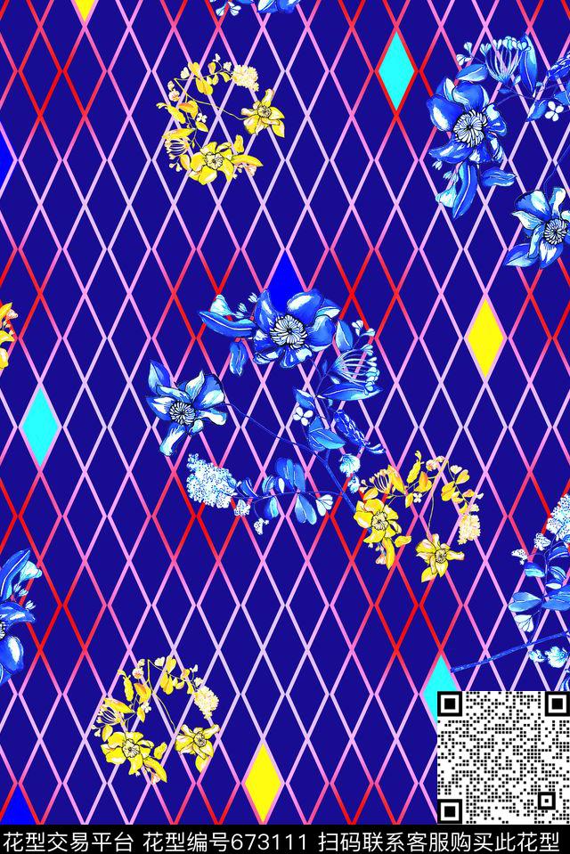 花卉女装几何数码印花华亿平台下载（图片编号: 673111） - 瓦栏（Walan）