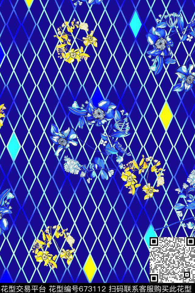 花卉女装几何数码印花华亿平台下载（图片编号: 673112） - 瓦栏（Walan）