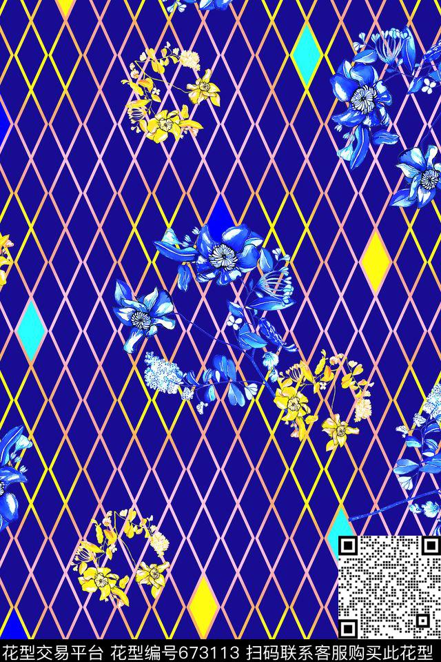 花卉女装几何数码印花华亿平台下载（图片编号: 673113） - 瓦栏（Walan）