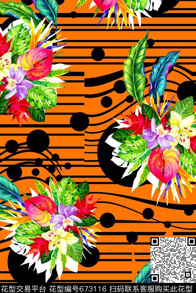 热带花卉女装数码印花华亿平台下载（图片编号: 673116） - 瓦栏（Walan）