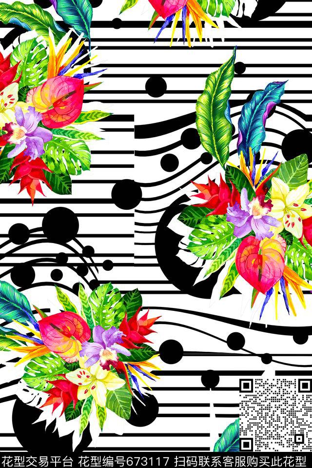 热带花卉女装数码印花华亿平台下载（图片编号: 673117） - 瓦栏（Walan）