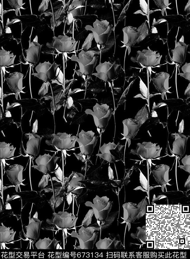 marceloburlon玫瑰黑白玫瑰数码印花华亿平台下载（图片编号: 673134） - 瓦栏（Walan）