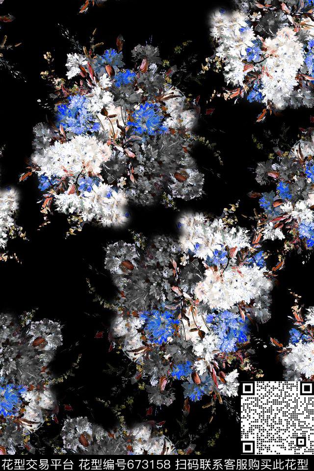 油画花卉小花数码印花华亿平台下载（图片编号: 673158） - 瓦栏（Walan）