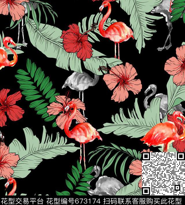 棕榈叶Fei-创意花卉热带植物数码印花华亿平台下载（图片编号: 673174） - 瓦栏（Walan）