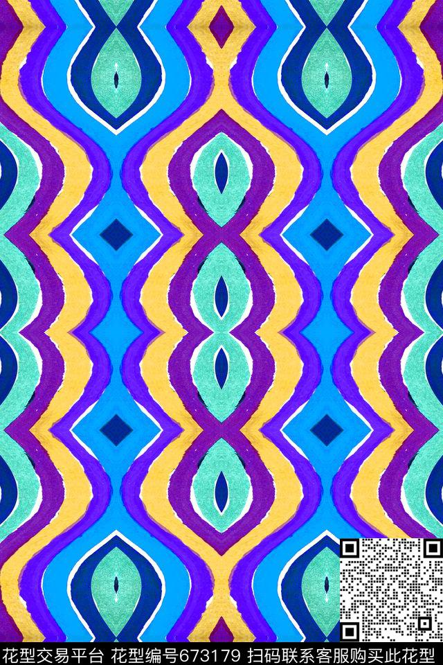 民族风条纹波浪条纹条纹数码印花华亿平台下载（图片编号: 673179） - 瓦栏（Walan）