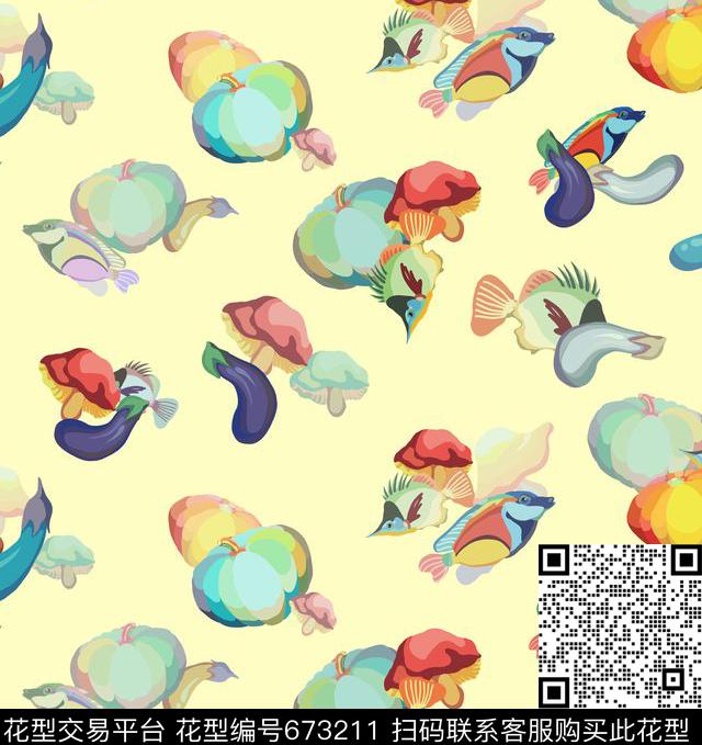 趣味蔬菜传统印花华亿平台下载（图片编号: 673211） - 瓦栏（Walan）