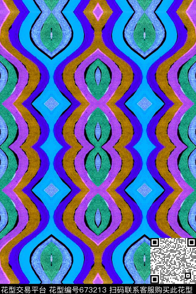 民族风条纹波浪条纹条纹数码印花华亿平台下载（图片编号: 673213） - 瓦栏（Walan）