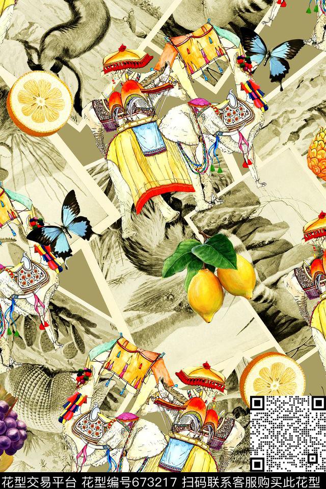 抽象拼接水果数码印花华亿平台下载（图片编号: 673217） - 瓦栏（Walan）