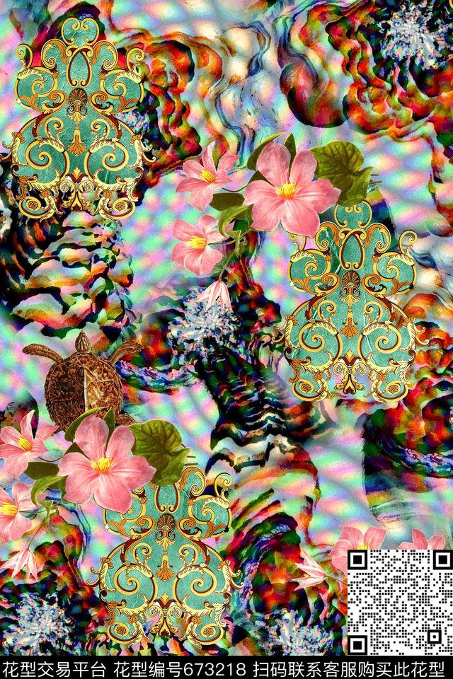 抽象几何拼接数码印花华亿平台下载（图片编号: 673218） - 瓦栏（Walan）