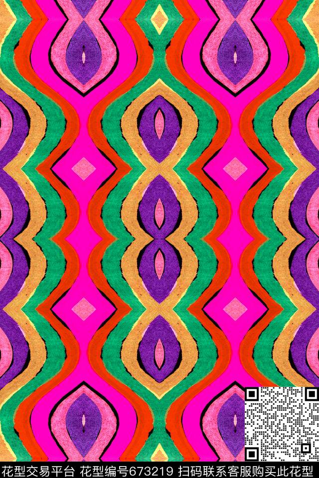 民族风条纹波浪条纹条纹数码印花华亿平台下载（图片编号: 673219） - 瓦栏（Walan）