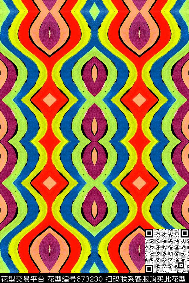 民族风条纹波浪条纹条纹数码印花华亿平台下载（图片编号: 673230） - 瓦栏（Walan）