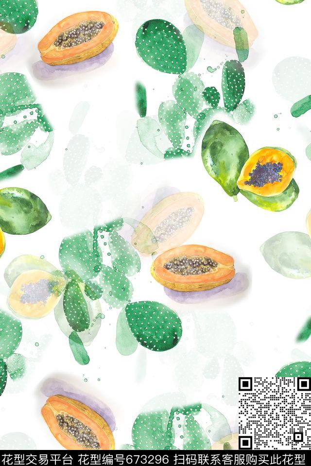 水彩仙人掌水果数码印花华亿平台下载（图片编号: 673296） - 瓦栏（Walan）