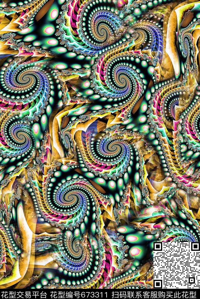 炫彩抽象螺旋数码印花华亿平台下载（图片编号: 673311） - 瓦栏（Walan）