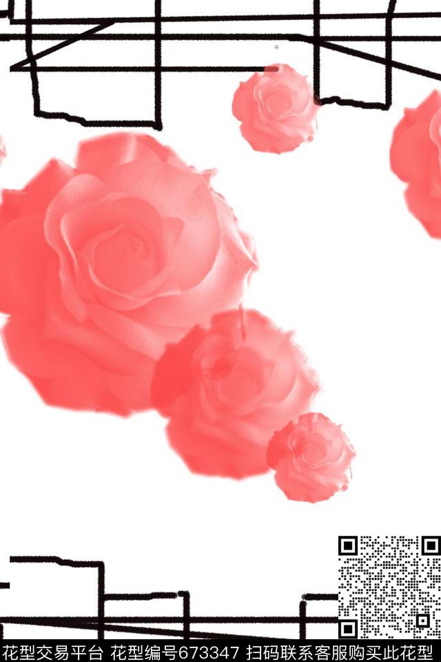 花卉图案玫瑰格子枫叶格子。数码印花华亿平台下载（图片编号: 673347） - 瓦栏（Walan）