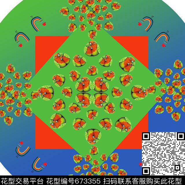 儿童卡通地毯双萌鹦鹉圆型图案数码印花华亿平台下载（图片编号: 673355） - 瓦栏（Walan）