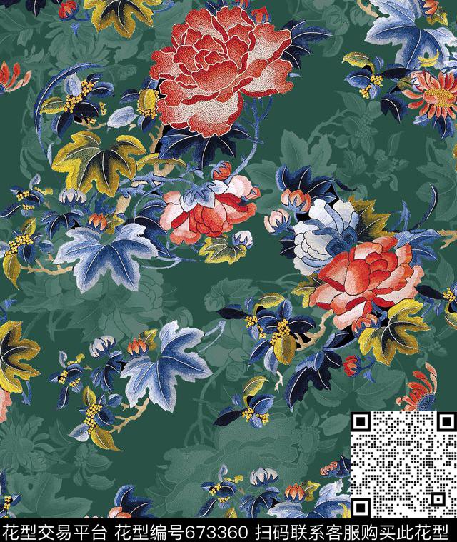 民族风手绘刺绣感花卉刺绣花鸟蝴蝶花卉数码印花华亿平台下载（图片编号: 673360） - 瓦栏（Walan）