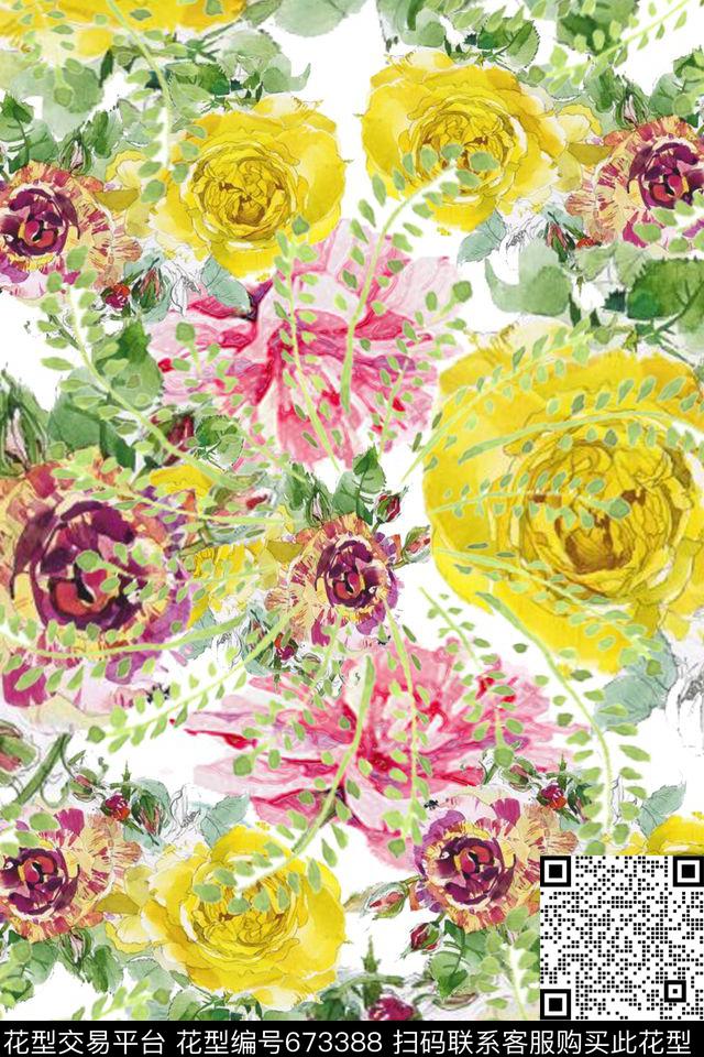 花卉海边浪漫风情数码印花华亿平台下载（图片编号: 673388） - 瓦栏（Walan）