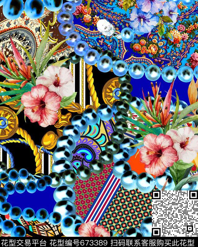 欧式民族热带花卉数码印花华亿平台下载（图片编号: 673389） - 瓦栏（Walan）