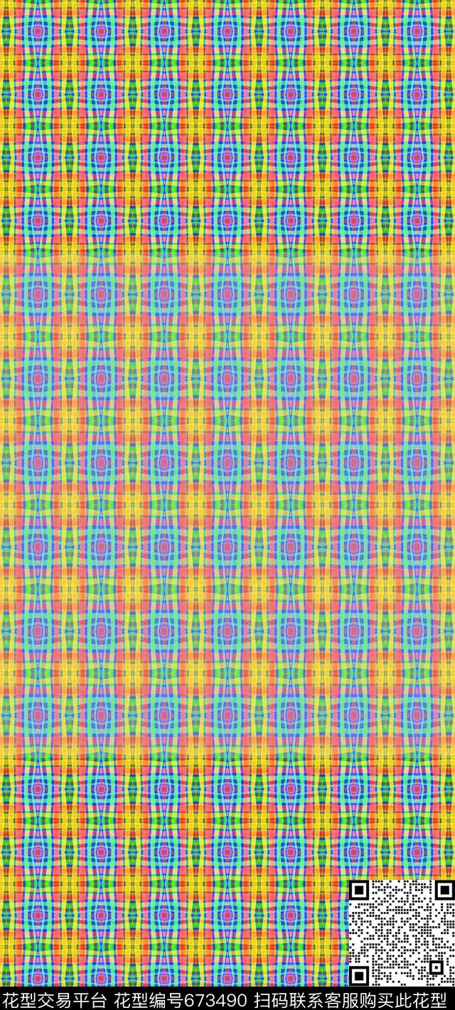 丝巾围巾秀场格子条纹数码印花华亿平台下载（图片编号: 673490） - 瓦栏（Walan）