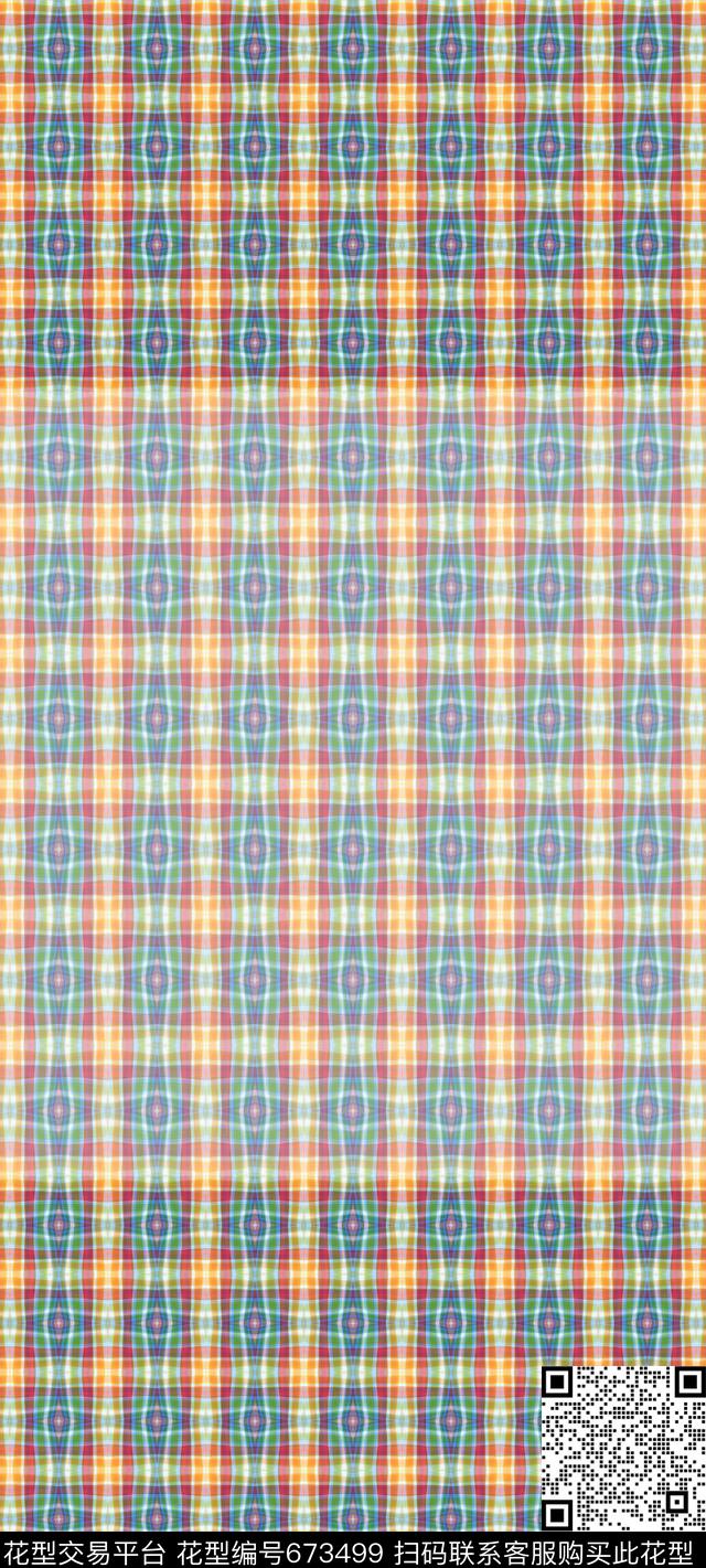丝巾围巾秀场格子条纹数码印花华亿平台下载（图片编号: 673499） - 瓦栏（Walan）