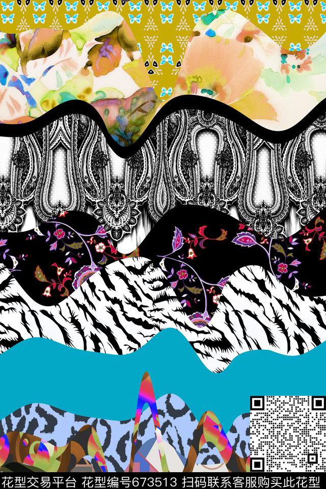 波西米亚民族风拼接数码印花华亿平台下载（图片编号: 673513） - 瓦栏（Walan）