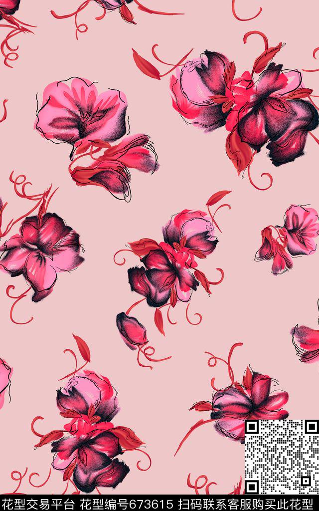 花朵大花素底数码印花华亿平台下载（图片编号: 673615） - 瓦栏（Walan）
