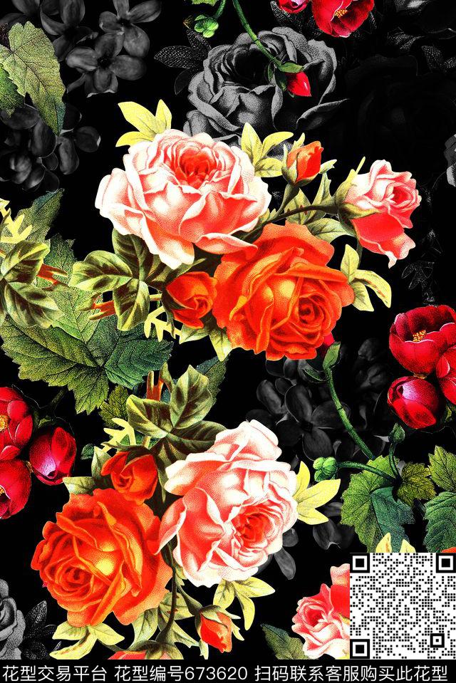 花卉油画女装数码印花华亿平台下载（图片编号: 673620） - 瓦栏（Walan）