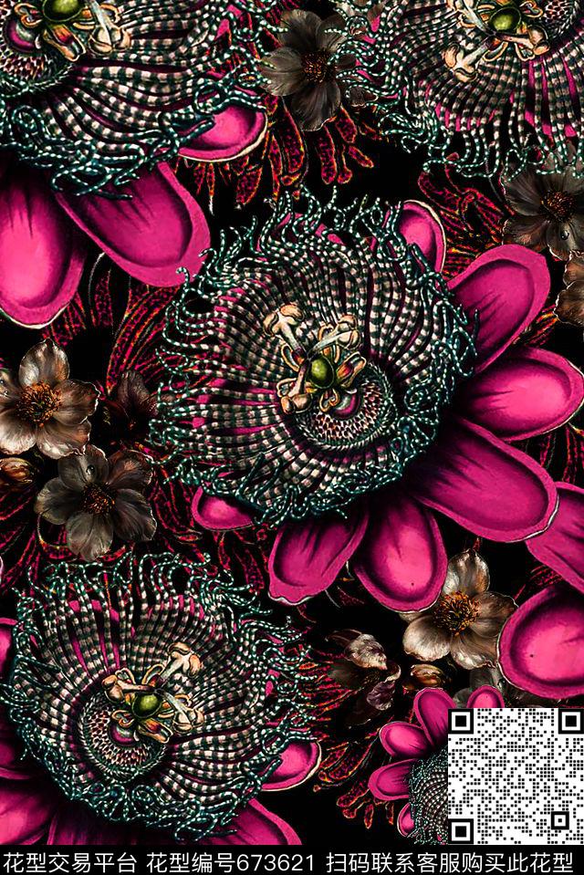花卉女装大花数码印花华亿平台下载（图片编号: 673621） - 瓦栏（Walan）