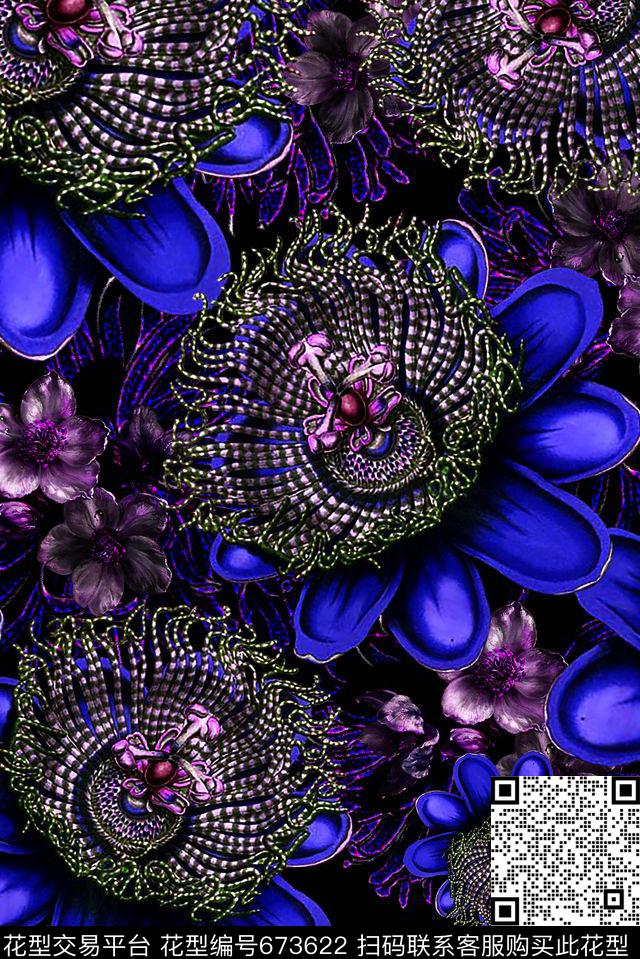 花卉女装大花数码印花华亿平台下载（图片编号: 673622） - 瓦栏（Walan）