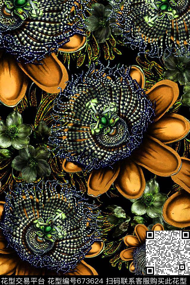 花卉女装大花数码印花华亿平台下载（图片编号: 673624） - 瓦栏（Walan）