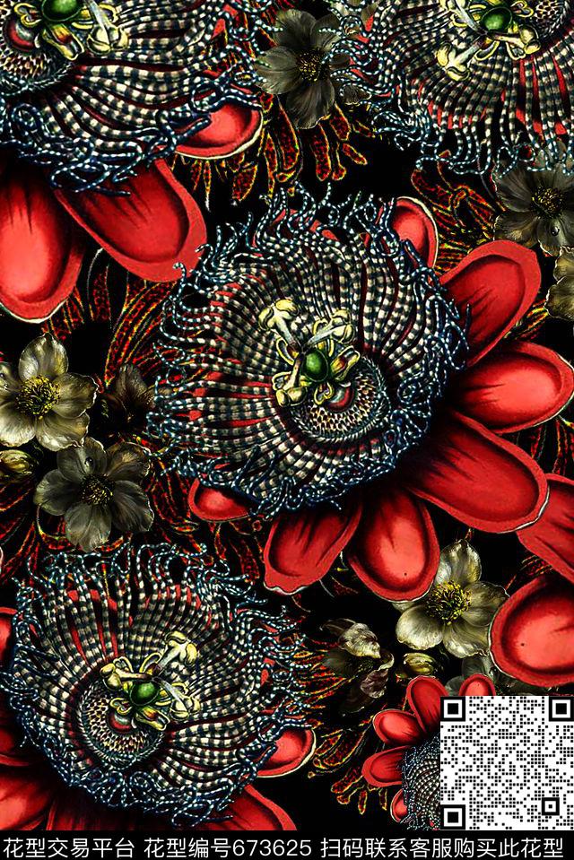 花卉女装大花数码印花华亿平台下载（图片编号: 673625） - 瓦栏（Walan）