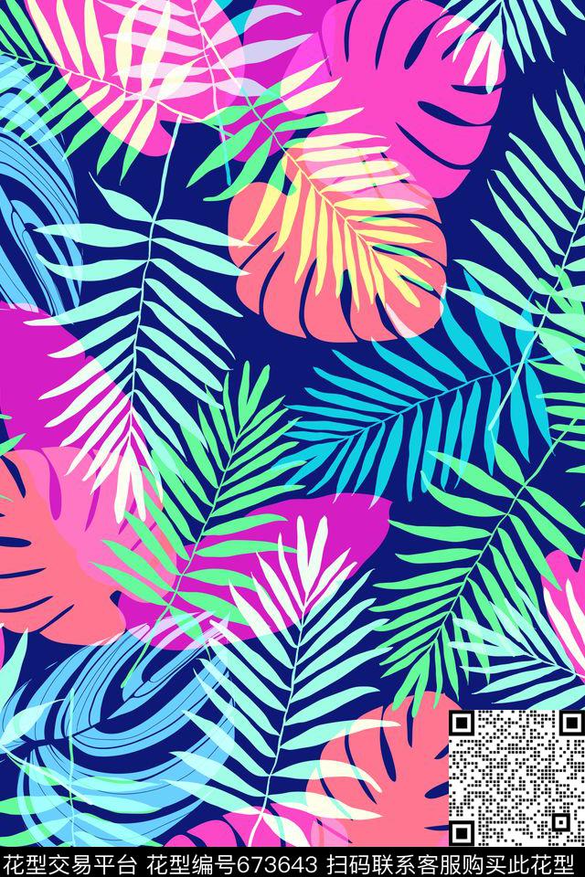 热带风夏日迷情棕榈叶数码印花华亿平台下载（图片编号: 673643） - 瓦栏（Walan）