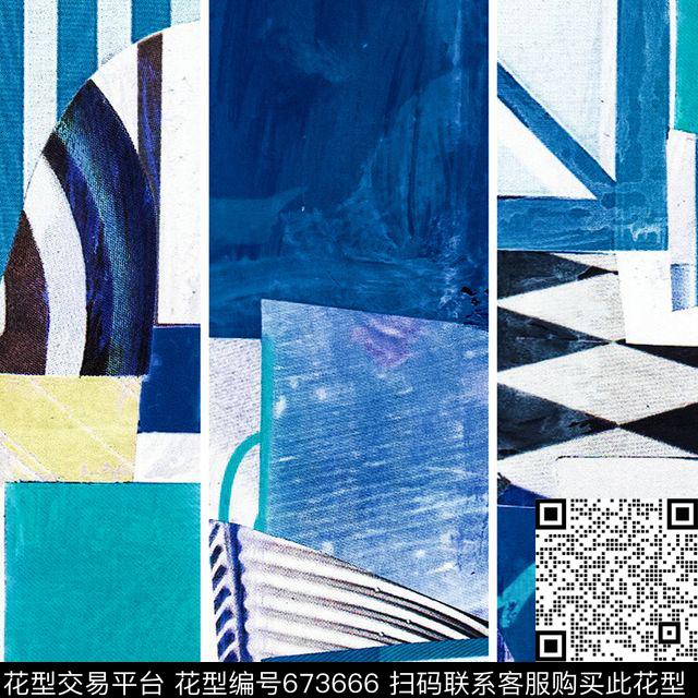 抽象几何油画数码印花华亿平台下载（图片编号: 673666） - 瓦栏（Walan）