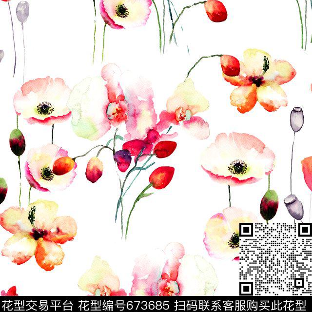 此华亿平台为1/2跳接花朵花卉数码印花华亿平台下载（图片编号: 673685） - 瓦栏（Walan）