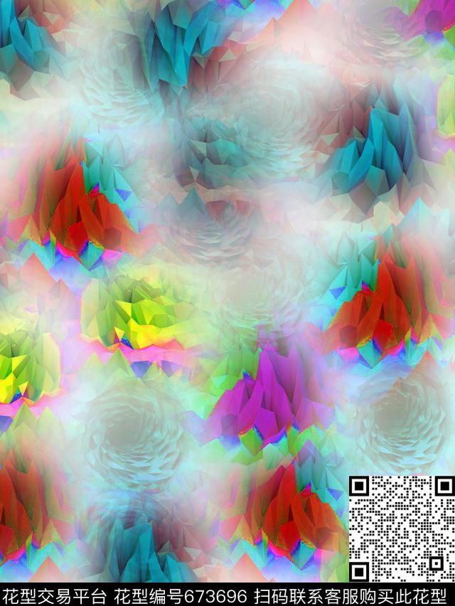 不规则几何几何多彩数码印花华亿平台下载（图片编号: 673696） - 瓦栏（Walan）