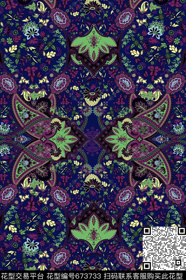 复古民族风花卉传统印花华亿平台下载（图片编号: 673733） - 瓦栏（Walan）