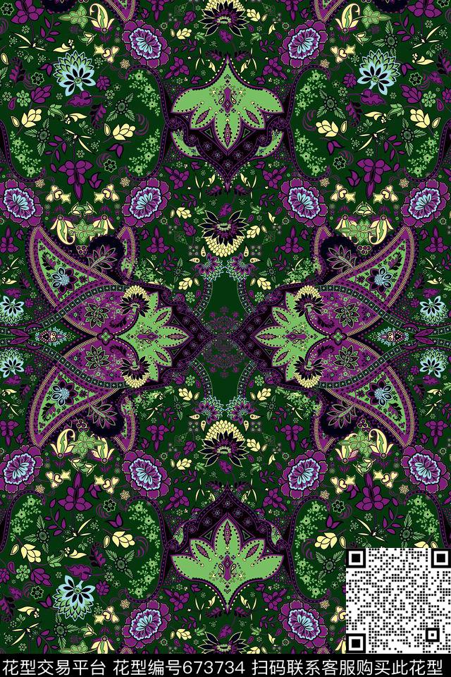 复古民族风花卉传统印花华亿平台下载（图片编号: 673734） - 瓦栏（Walan）