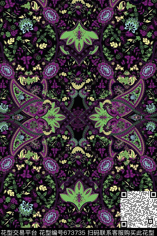 复古民族风花卉传统印花华亿平台下载（图片编号: 673735） - 瓦栏（Walan）