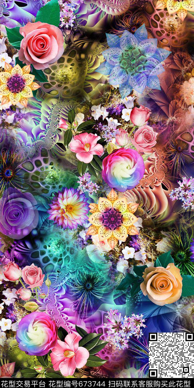 抽象底纹。炫光多彩时尚奇花异草数码印花华亿平台下载（图片编号: 673744） - 瓦栏（Walan）