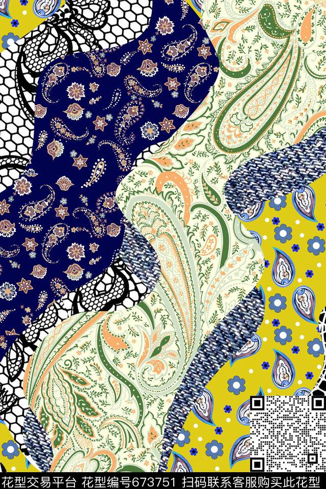 拼接民族风火腿花数码印花华亿平台下载（图片编号: 673751） - 瓦栏（Walan）