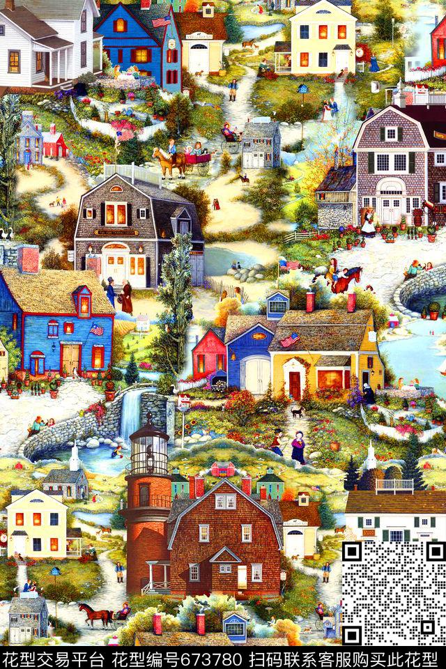 欧美乡村风风景数码印花华亿平台下载（图片编号: 673780） - 瓦栏（Walan）