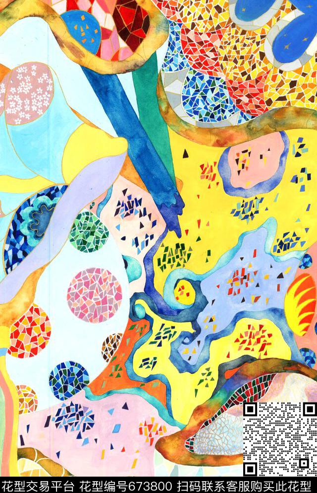 曲线抽象手绘传统印花华亿平台下载（图片编号: 673800） - 瓦栏（Walan）