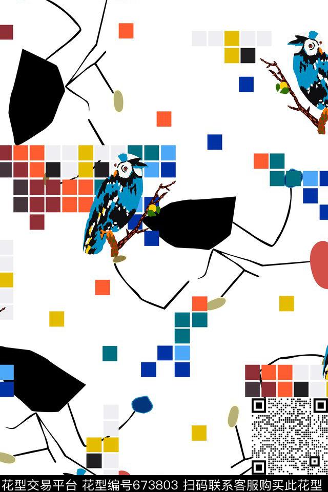 几何鸟趣味传统印花华亿平台下载（图片编号: 673803） - 瓦栏（Walan）