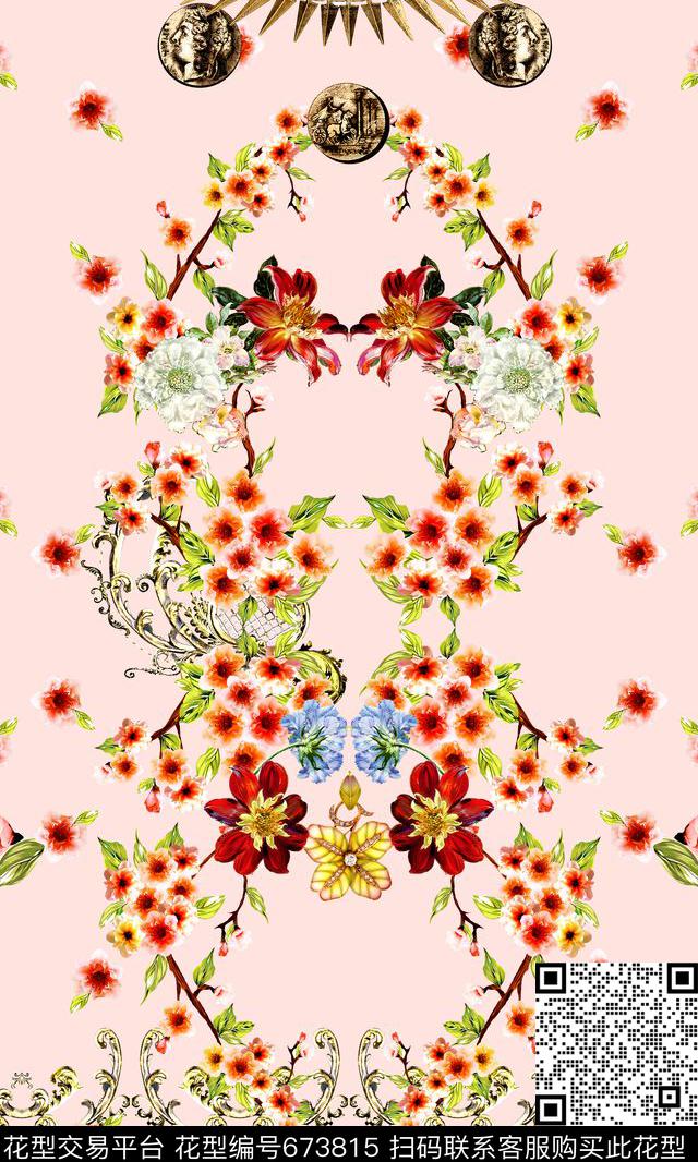 时尚花卉卷草数码印花华亿平台下载（图片编号: 673815） - 瓦栏（Walan）