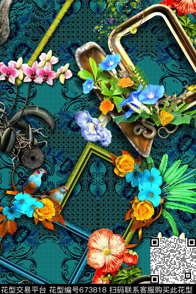 休闲花卉相框数码印花华亿平台下载（图片编号: 673818） - 瓦栏（Walan）