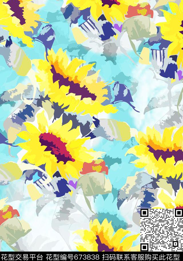 花卉太阳花传统印花华亿平台下载（图片编号: 673838） - 瓦栏（Walan）